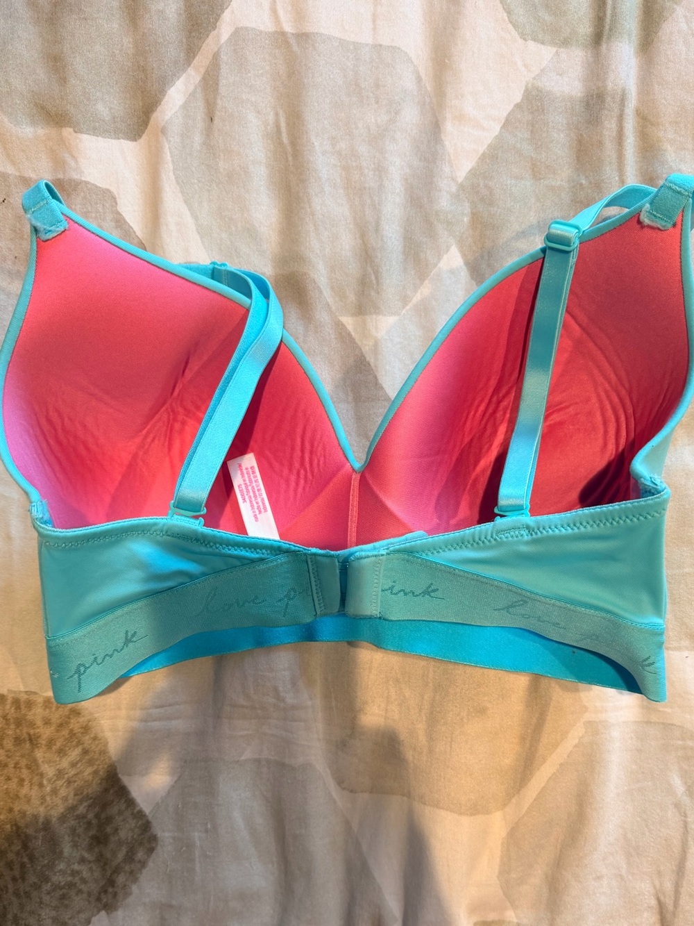PINK Victoria's Secret Teal Exterior with Pink Cups Push-Up Bra 34 DD